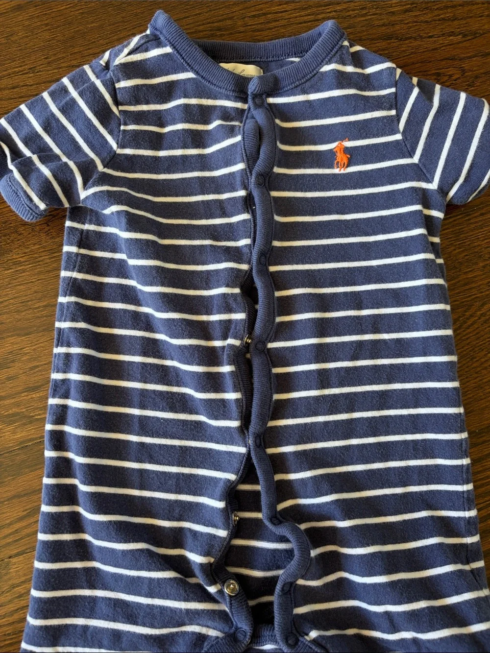 Ralph Lauren Blue & White Striped Infant Cotton One-Piece